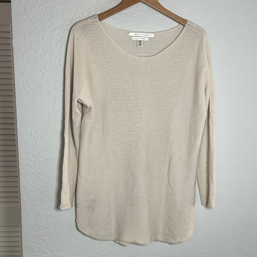 Max Studio 100% Cashmere Beige Sweater Tunic Size 1X Loungewear Cozy 2 ply